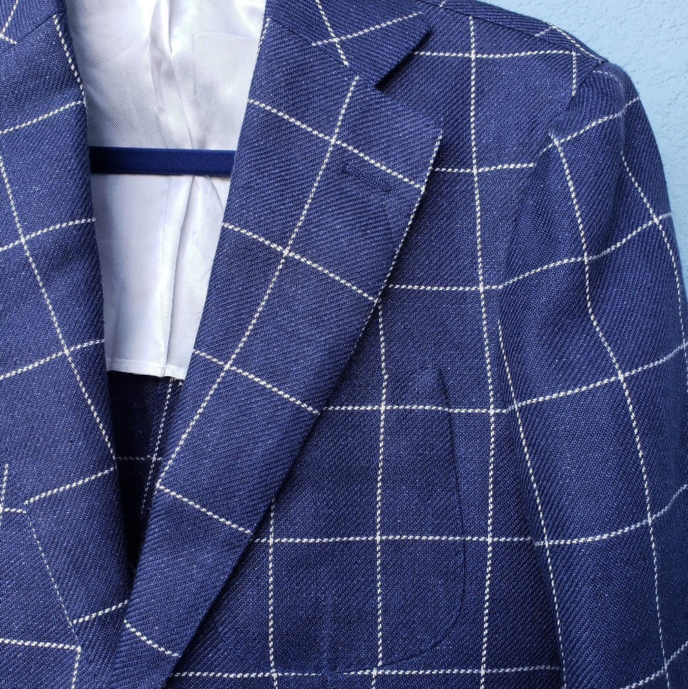 SUITSUPPLY Blue and White Checked Blazer - 100% linen